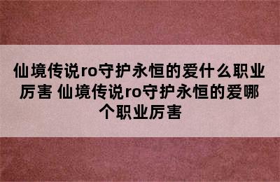 仙境传说ro守护永恒的爱什么职业厉害 仙境传说ro守护永恒的爱哪个职业厉害